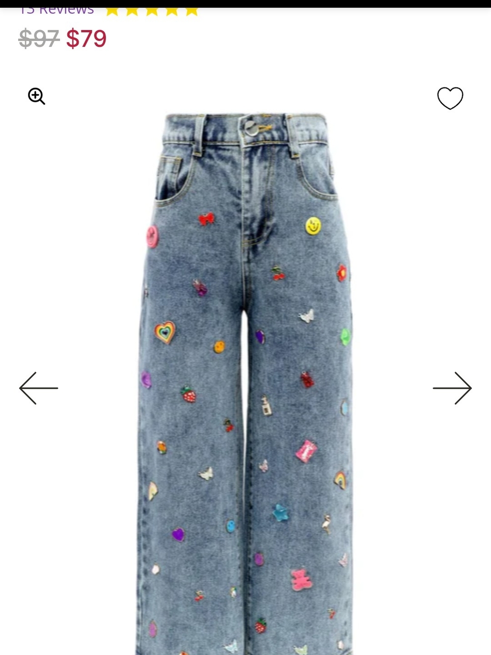 Lola + The Boys Embellished Wide-Leg Denim Jeans - Blue with Multicolor Accents